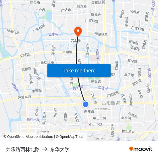 荣乐路西林北路 to 东华大学 map