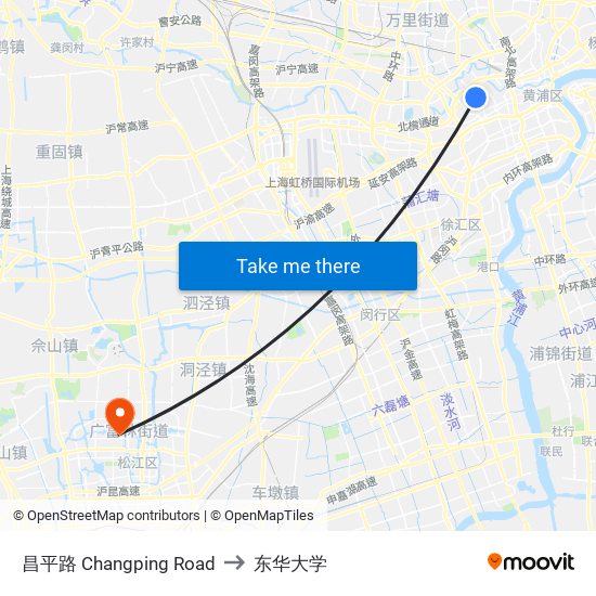 昌平路 Changping Road to 东华大学 map