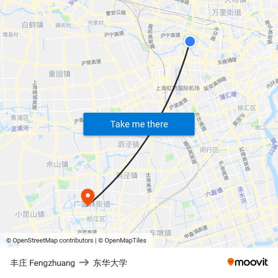 丰庄 Fengzhuang to 东华大学 map