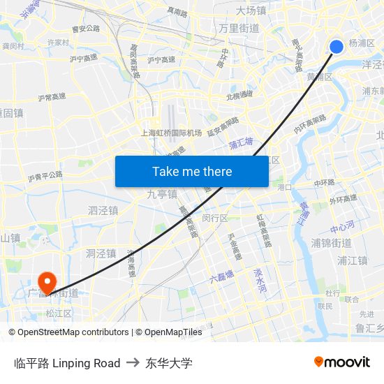 临平路 Linping Road to 东华大学 map