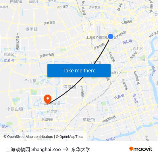 上海动物园 Shanghai Zoo to 东华大学 map