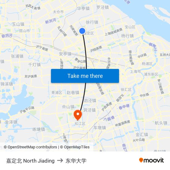嘉定北 North Jiading to 东华大学 map