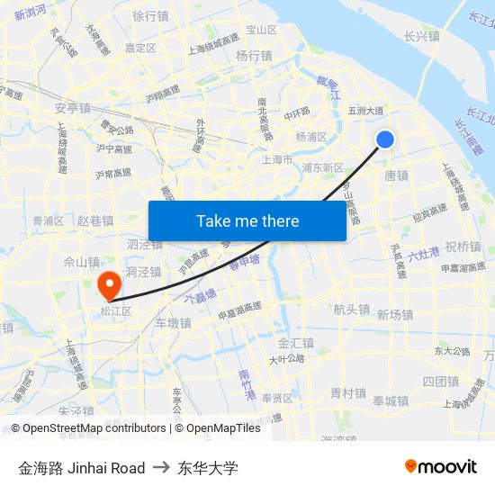 金海路 Jinhai Road to 东华大学 map