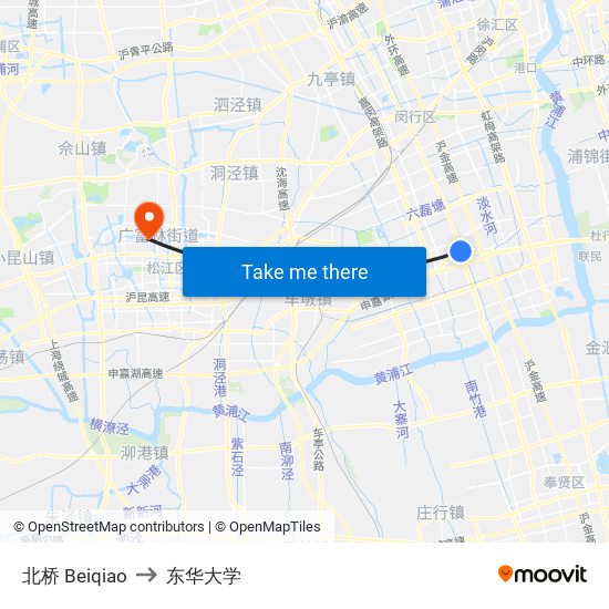 北桥 Beiqiao to 东华大学 map