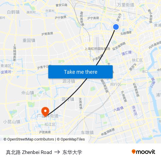 真北路 Zhenbei Road to 东华大学 map