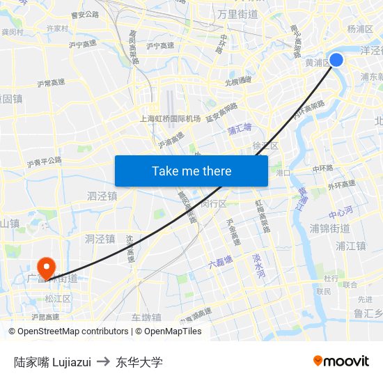 陆家嘴 Lujiazui to 东华大学 map