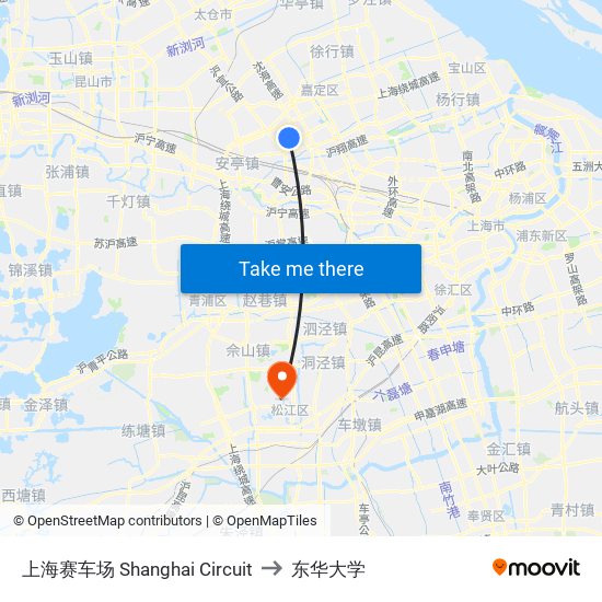 上海赛车场 Shanghai Circuit to 东华大学 map