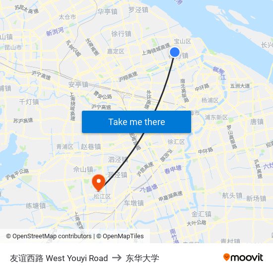友谊西路 West Youyi Road to 东华大学 map