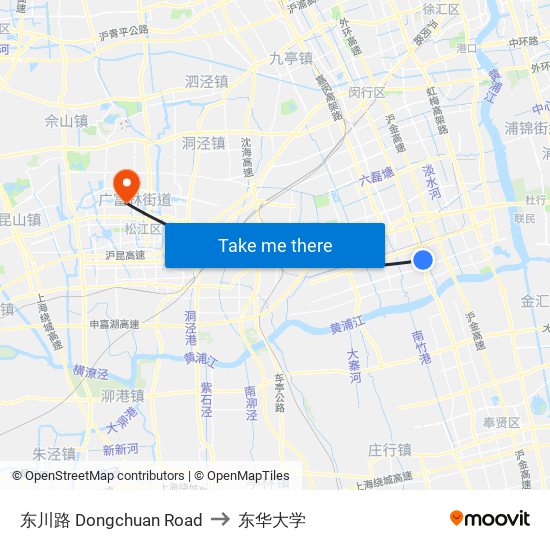 东川路 Dongchuan Road to 东华大学 map