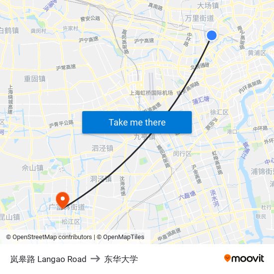 岚皋路 Langao Road to 东华大学 map
