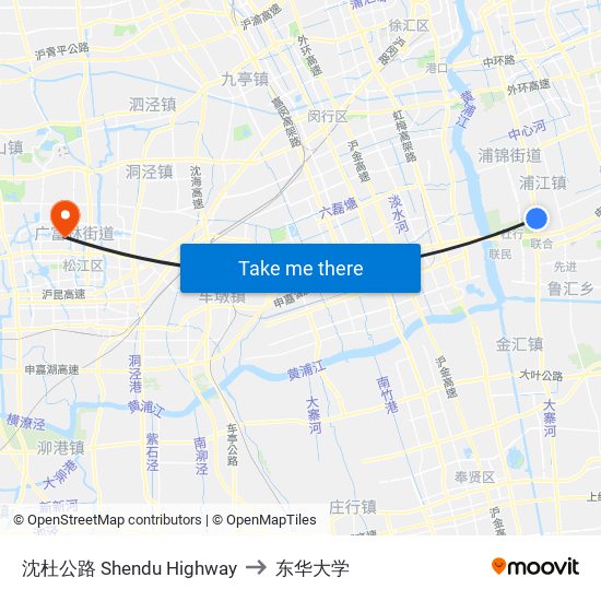沈杜公路 Shendu Highway to 东华大学 map