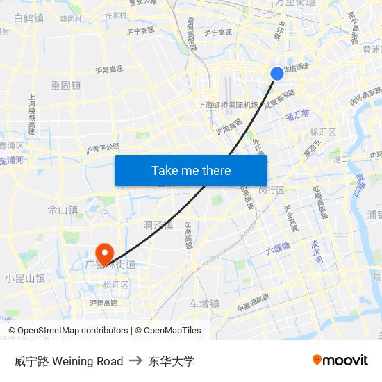 威宁路 Weining Road to 东华大学 map