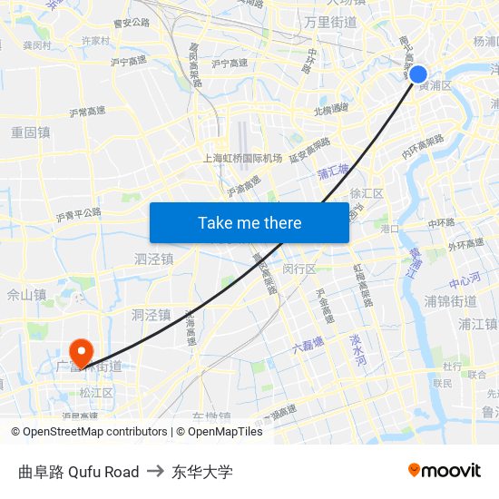 曲阜路 Qufu Road to 东华大学 map