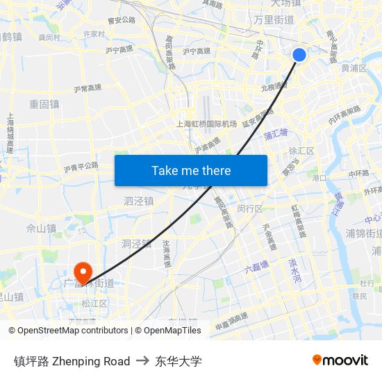 镇坪路 Zhenping Road to 东华大学 map