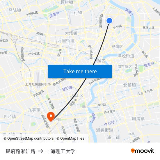 民府路淞沪路 to 上海理工大学 map