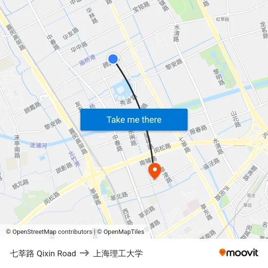 七莘路 Qixin Road to 上海理工大学 map
