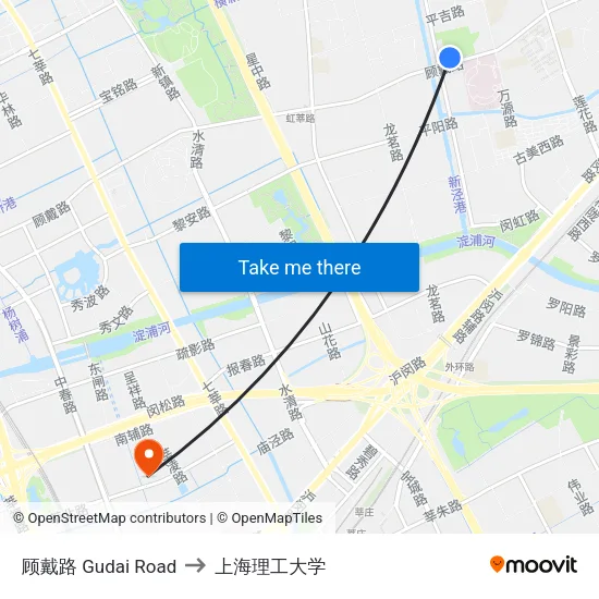顾戴路 Gudai Road to 上海理工大学 map