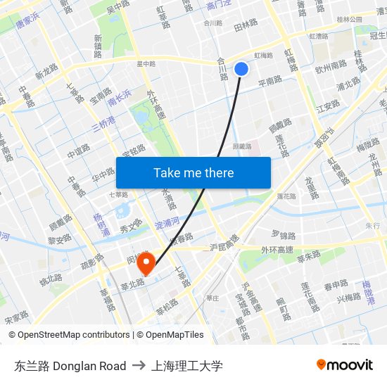 东兰路 Donglan Road to 上海理工大学 map