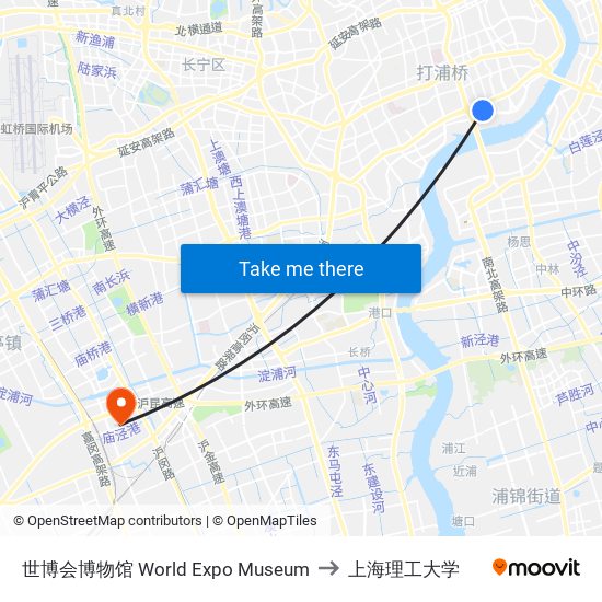 世博会博物馆 World Expo Museum to 上海理工大学 map