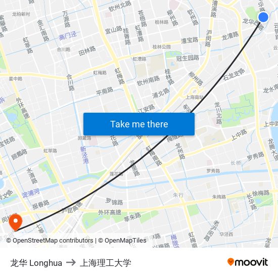 龙华 Longhua to 上海理工大学 map