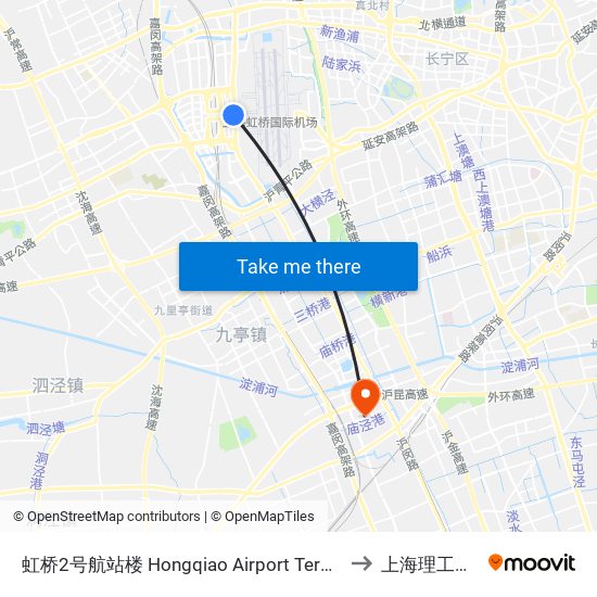 虹桥2号航站楼 Hongqiao Airport Terminal 2 to 上海理工大学 map