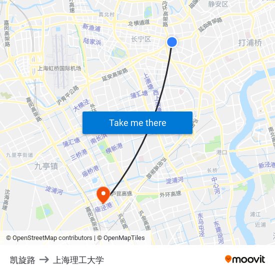 凯旋路 to 上海理工大学 map