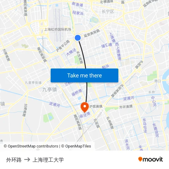 外环路 to 上海理工大学 map