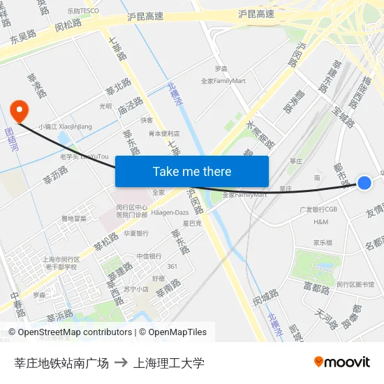 莘庄地铁站南广场 to 上海理工大学 map