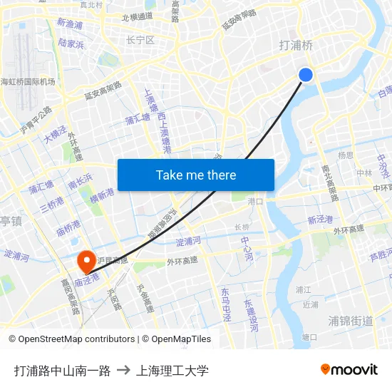 打浦路中山南一路 to 上海理工大学 map