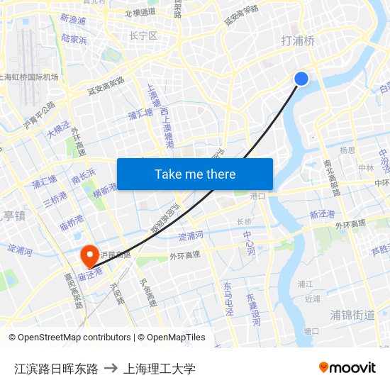 江滨路日晖东路 to 上海理工大学 map