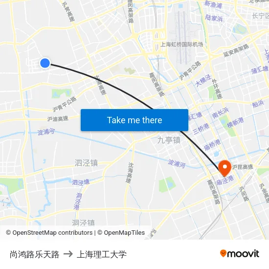 尚鸿路乐天路 to 上海理工大学 map
