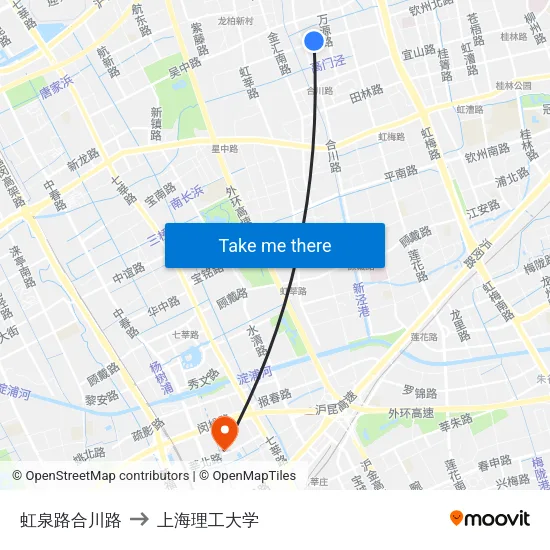 虹泉路合川路 to 上海理工大学 map