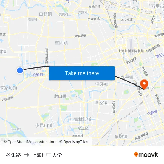 盈朱路 to 上海理工大学 map