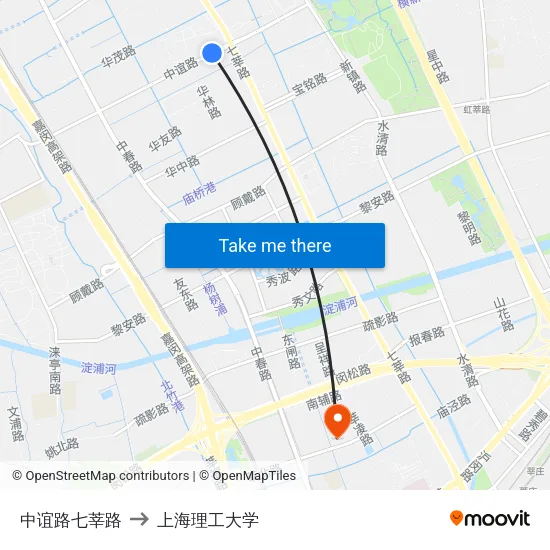 中谊路七莘路 to 上海理工大学 map