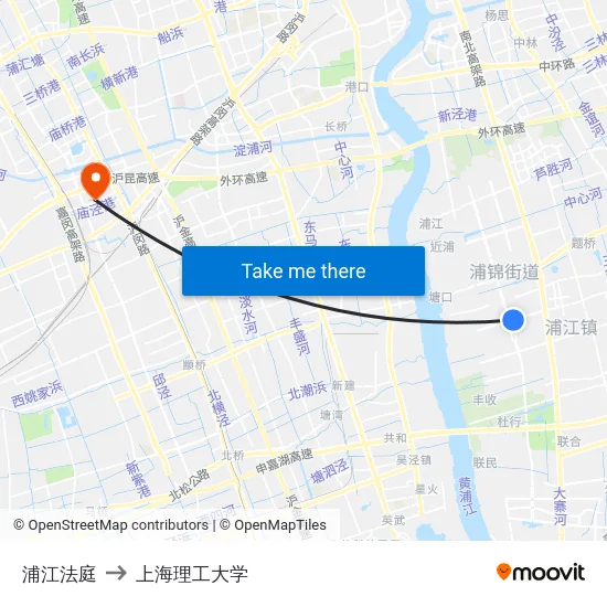 浦江法庭 to 上海理工大学 map