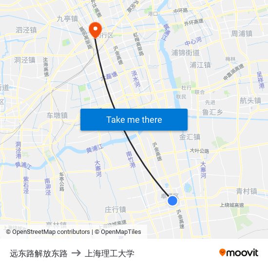 远东路解放东路 to 上海理工大学 map