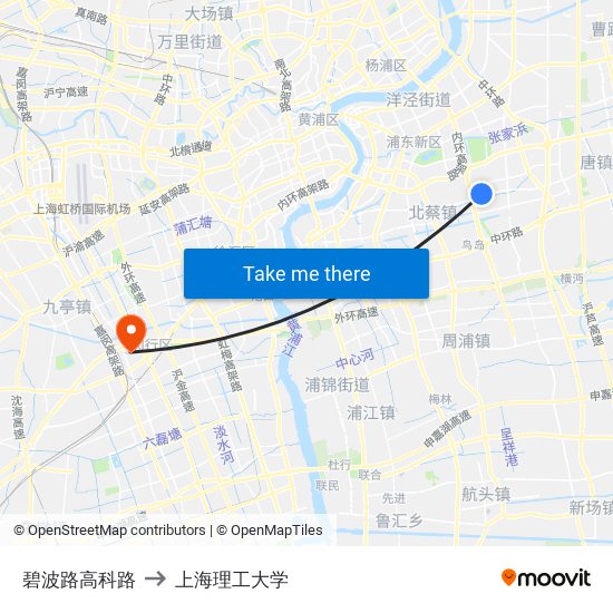 碧波路高科路 to 上海理工大学 map