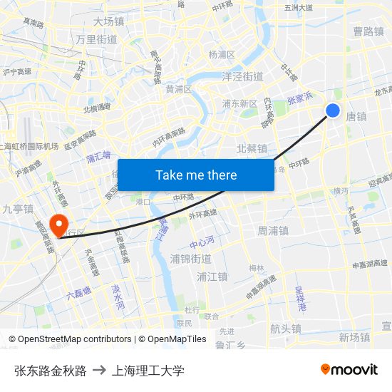 张东路金秋路 to 上海理工大学 map