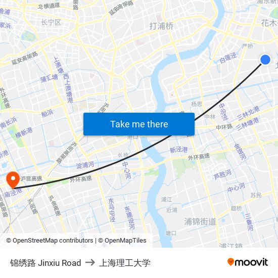 锦绣路 Jinxiu Road to 上海理工大学 map