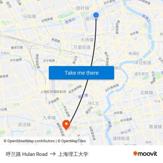 呼兰路 Hulan Road to 上海理工大学 map