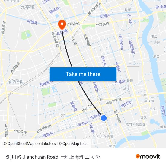 剑川路 Jianchuan Road to 上海理工大学 map