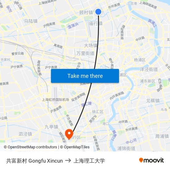 共富新村 Gongfu Xincun to 上海理工大学 map