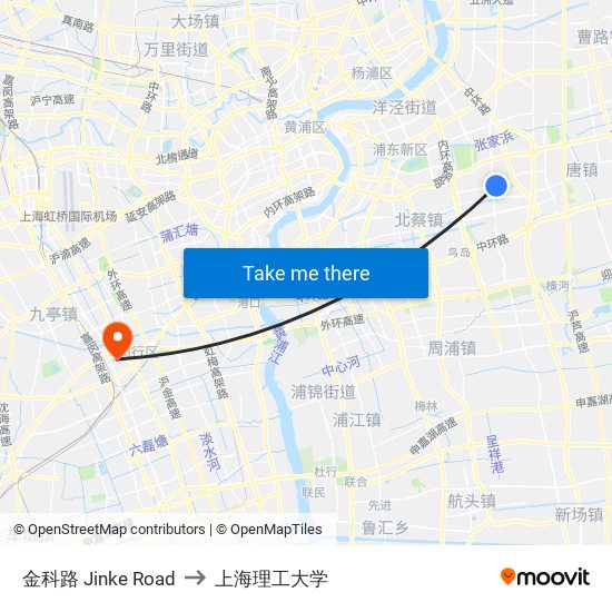 金科路 Jinke Road to 上海理工大学 map