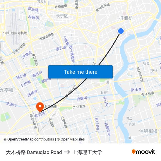 大木桥路 Damuqiao Road to 上海理工大学 map