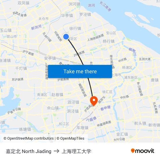 嘉定北 North Jiading to 上海理工大学 map