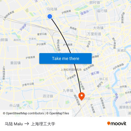 马陆 Malu to 上海理工大学 map