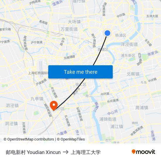 邮电新村 Youdian Xincun to 上海理工大学 map