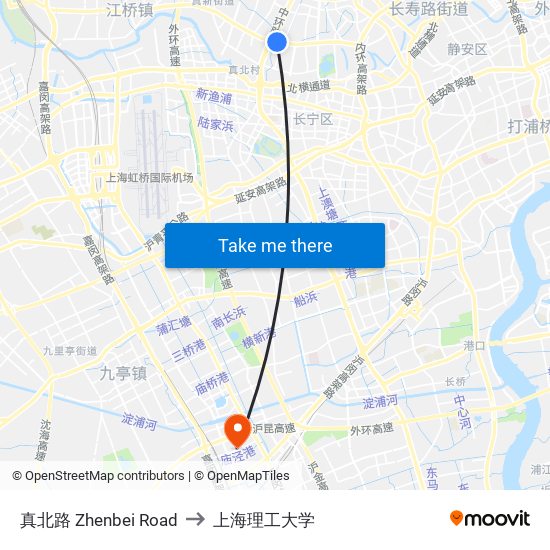 真北路 Zhenbei Road to 上海理工大学 map