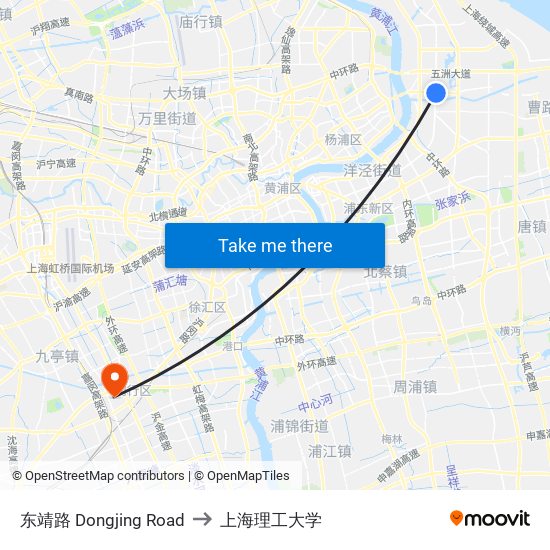 东靖路 Dongjing Road to 上海理工大学 map