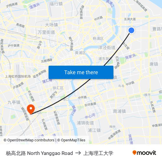 杨高北路 North Yanggao Road to 上海理工大学 map